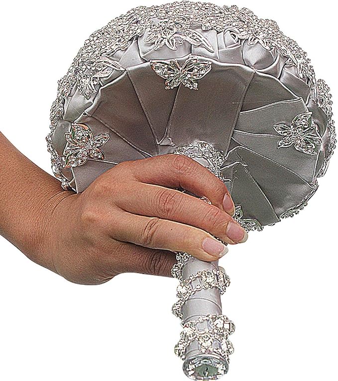 Brooch Wedding Bouquet - Luxury Bride Bouquet with Rhinestone Brooch and Crystal Handle for Elegant Weddings