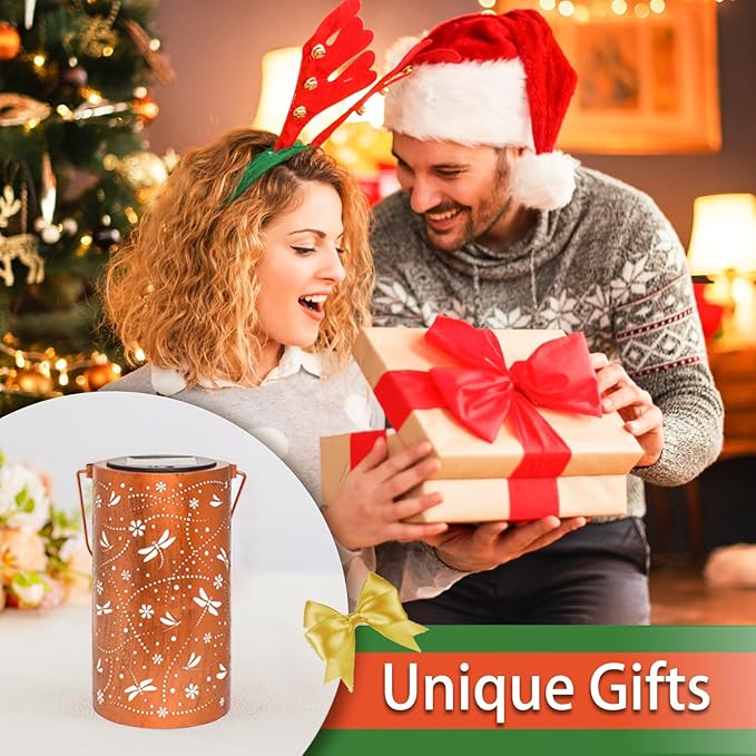 Christmas Gifts for Women Dragonfly Solar Lanterns Outdoor Waterproof Hanging Solar Lights Dragonfly Gifts for Women Men Metal Decorative LED Lanterns for Garden Decor,Yard,Patio,Lawn,Tabletop,Pathway