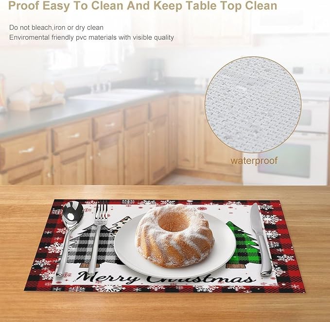 Christmas Tree Placemats Red Country Farmhouse Buffalo Plaid Winter Snowflake Christmas Tree Placemats Table Kitchen Dining Party 12x18 Inch Set of 6