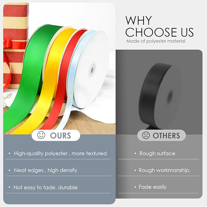 100 Yards 1 inch Satin Ribbon, Fabric Ribbon Solid Color Perfect for Gift Wrapping, Wedding, Handmade Bows, Floral Bouquets and Party Decoration(White)