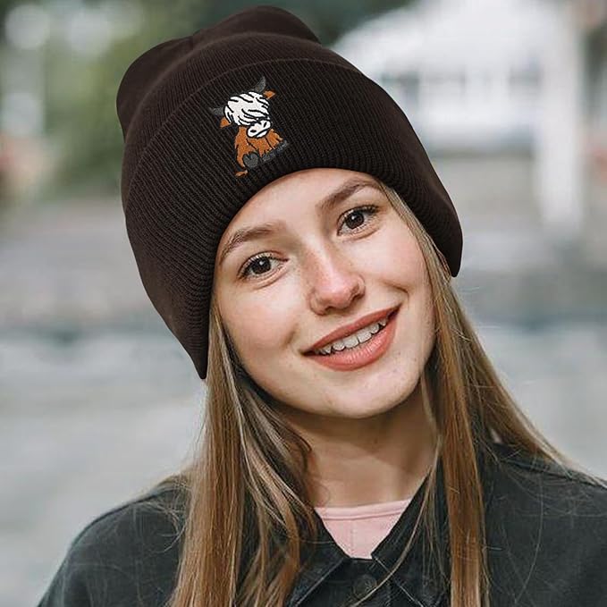 Scottish Highland Cow Beanie Hat, Cute Funny Cow Embroidery Winter Knit Skull Cap for Adult Men Women