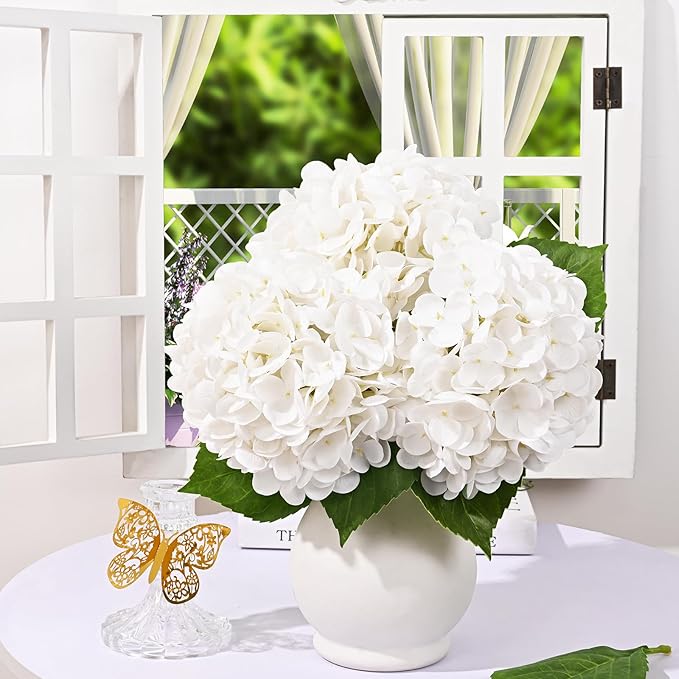 4 Pcs White Hydrangea Artificial Flowers, Latex Real Touch Hydrangea Flowers, 19.6'' Full Faux Hydrangea Flowers Fake Flowers for Home Decor Party Wedding Centerpiece Bouquet Floral Arrangements