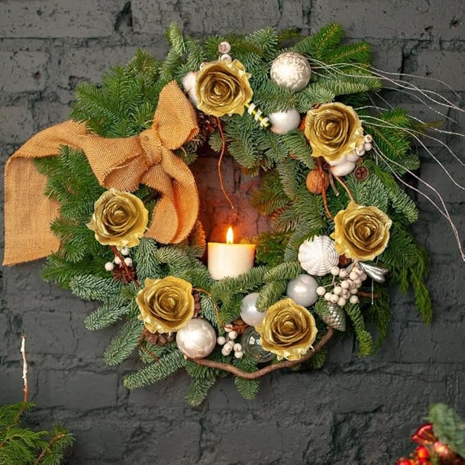 20pcs Gold Roses Artificial Flowers Fake Roses Real Looking Silk Flowers Bulk Big Faux Flowers with Stems for Wedding Centerpieces Table Home Party Decoration Bridal Floral Arrangement (Gold)