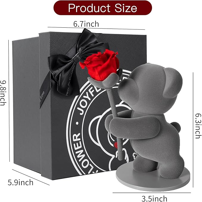 JoyFlower Preserved Flowers with Cute Teddy Bear, Eternal Real Rose Romantic Gift with Elegant Gift Box for Girlfriend Wife Her in Valentine's Day, Birthday, Christmas, Weddings, Anniversaries