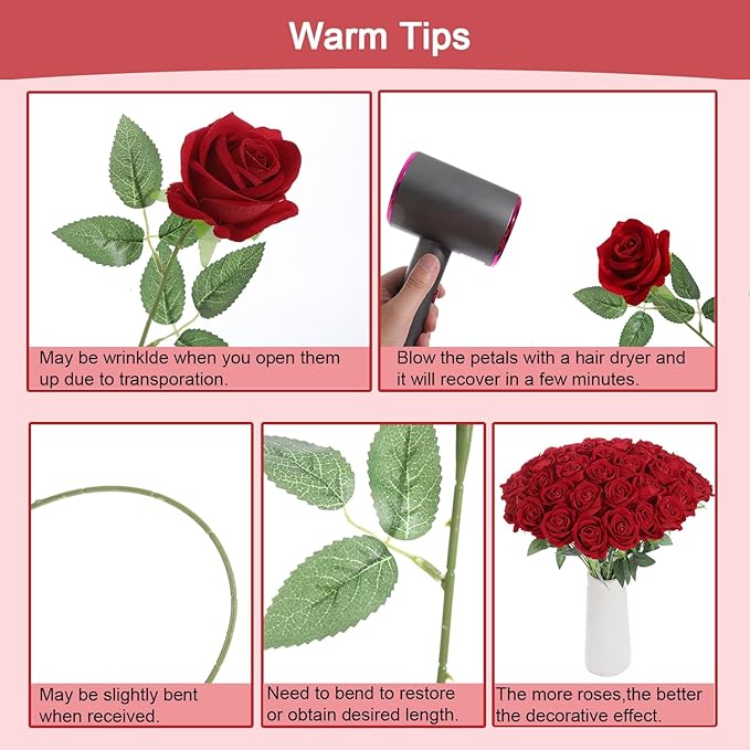 12Pcs Red Roses Artificial Flowers Fake Roses Faux Velvet Silk Flower for Home Wedding Decoration (Pearl Rose, Red)