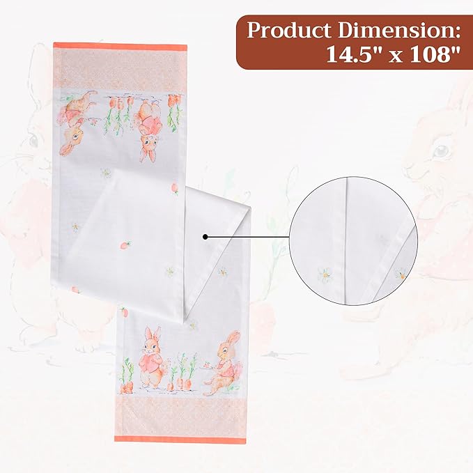 Maison d'Hermine Table Runner 100% Cotton Single Layer Table Runners 108 inches Long Decorative for Home Kitchen Dining Party Baby Shower Wedding Bridal Shower Spring Summer (Bunny Party,14.50"x108")