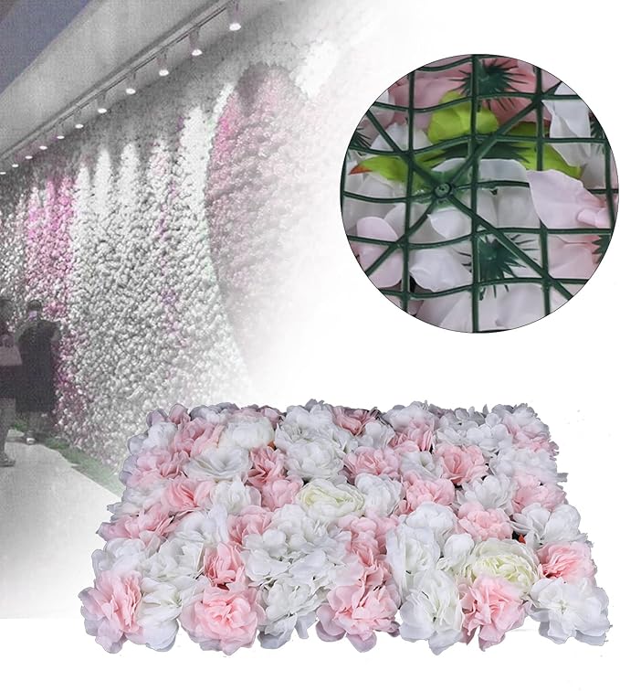 12 Pcs Artificial Flower Wall Panels 60x40cm 3D Flower Background for Wall, Wedding Flower Decorations Wall Silk Rose Panels for Candy Wall, Photo Areas, Stage Background Wall, 24 x16inch