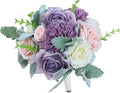 Rinlong 9" Wedding Bouquet for Bride Bridal Bridesmaid Artificial Flowers Pastel Purple Silk Tossing Wedding Prom Bouqeut