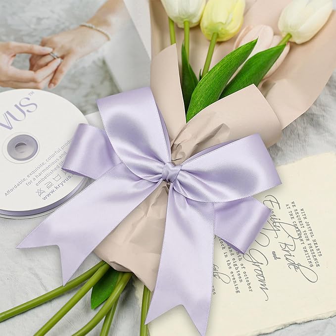 Lilac Mist Satin Ribbon, Double Faced 2 Inch X 25 Yards Lilac Mist Ribbon, Premium Satin Ribbon for Gift Wrapping, Crafts, Hair Bow Making, Sewing, Flower Bouquet, Wedding Party Decor
