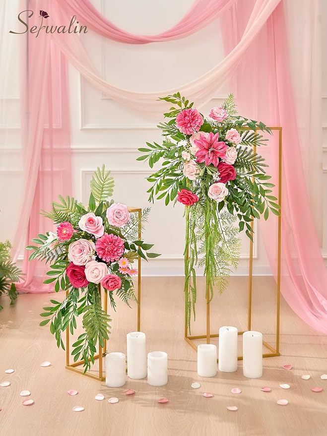 Serwalin Artificial Hot Pink & Magenta Flowers, Fuchsia Silk Fake Flowers, Pastel Pink Faux Flowers for Wedding Bouquet, Table Centerpieces, Home Decor