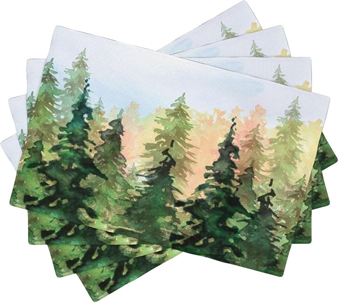 Green Forest Placemats Set of 4,Watercolor Tree Spring and Summer Kitchen Living Room Table Decor Dinner Mat 12x18 Inch 4 PCS, Style-8