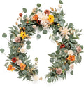 Ling's moment Fall Flower Garland - 6FT Eucalyptus & Rose - Sweetheart Table Decor for Wedding Reception, Artificial Floral Garland for Mantle, Thanksgiving, Christmas Decoration, Sunset Terracotta