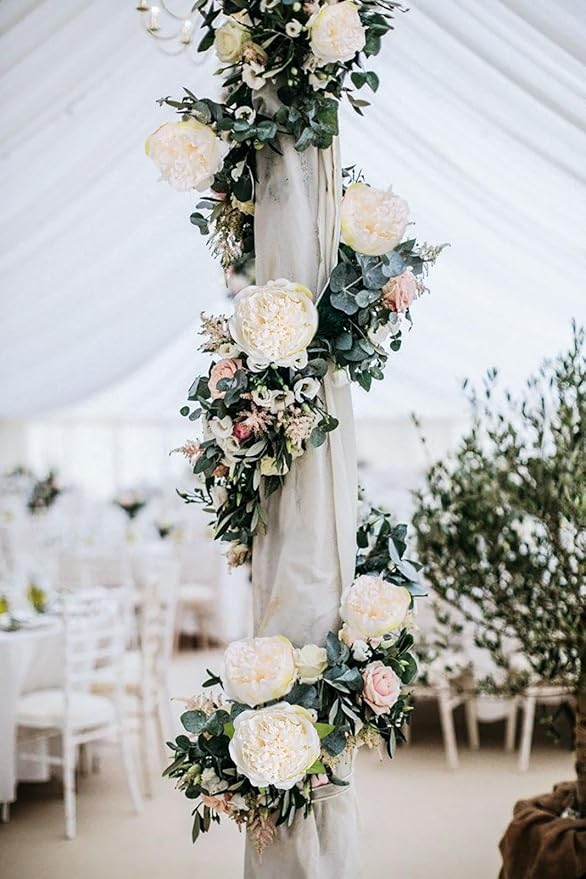16pcs Peony Artificial Flowers Fake Peonies Bulks Cream White Silk Peonies Flowers Faux Peony Flowers Heads with Stems for Home Wedding Party Festival Baby Shower Decorations (Cream White)