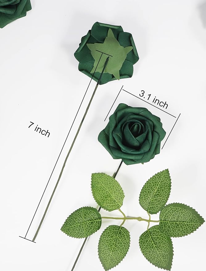50pcs Artificial Flower，Real Touch Foam Roses w/Stem DIY for Wedding Bouquet Centerpieces Party Shower Home Decor-Green boxpack