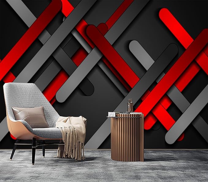 Eierme-Red and Black Smooth Stripes Abstract tech Geometric Background Peel and Stick 90" x 67"