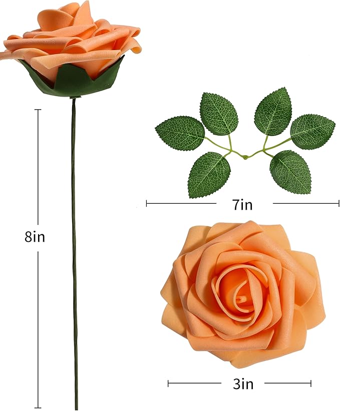 DuHouse 25Pcs Artificial Roses Flowers Fake Rose with Stems Real Touch Foam Flowers for DIY Wedding Bouquet Baby Shower Centerpiece Floral Arrangement Party Home Decor(Peach Fuzz)