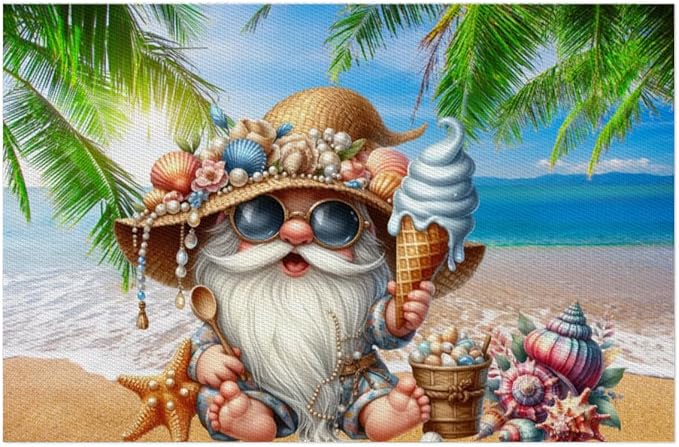 PVC Placemats Set of 6 Summer Gnomes Cute Wipeable Table Mats Washable Heat Resistant Non Slip Vinyl Dining Table Mat for Kithen Indoor Outdoor Patio Farmhouse Place Mats Decorative