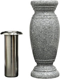 Memorial Cemetery Flower Vase - Real Granite (Grey Granite), with Stainless Steel Inner, Grave Marker, Decorations for Gravesite, Headstone Flowers Holder, Garden Lawn & Yard (4.5x4.5x10)