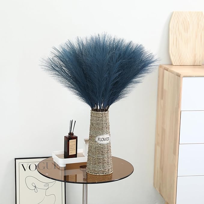 Blue Pampas Grass Decor - 30pcs 24 Inch Faux Pampas Grass Decor , Tall Pampas Grass for Floor Vase, Table Centerpieces, Wedding, Party and Blue Living Room Decor (Blue)