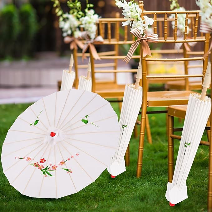 33" White Flower Silk Cloth Decoration Handmade Parasol Umbrella Chinese Japanese Asian DIY Art Dance Classical Umbrella for Wedding Parties Photography Costumes Cosplay (White)