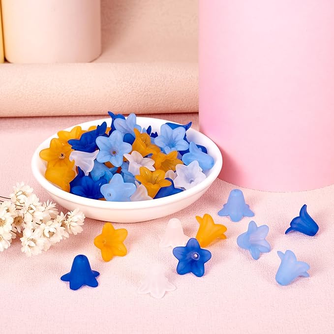 Crafans 50Pcs Frosted Acrylic Flower Beads 17.5x12x1.5mm Transparent Floral Pendants Clear Flower Bead Caps Loose End Spacer Beads for Jewelry Making (Orange)