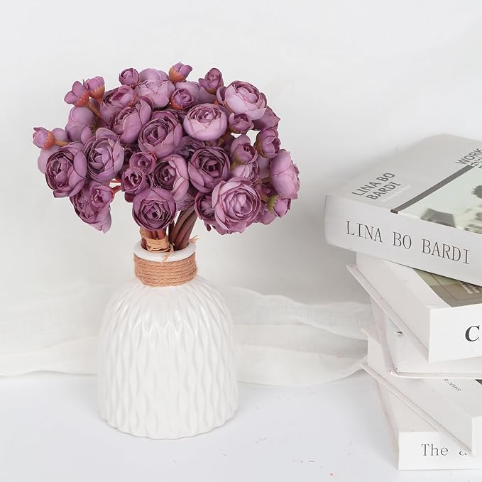 IPOPU Ranunculus Artificial Flowers 2Bouquets Silk Flowers with Stems 12PCS Mini Fake Flowers for DIY Wedding Bouquet Bridal Shower Decorations Floral Filler Flowers Centerpieces (Purple)
