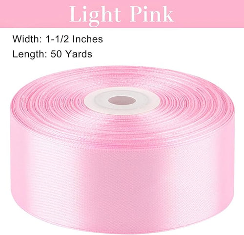 1-1/2 Inches 50 Yards Light Pink Satin Ribbon, Solid Fabric Ribbon Roll for Flower Bouquets, Gift Wrapping, Wedding, Handmade Crafts