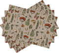 Mushroom Placemats Set of 4,Vintage Gothic Mushroom Fern Kitchen Place Mats Linen 12x18 Inch,Brown 4 PCS, Style-6
