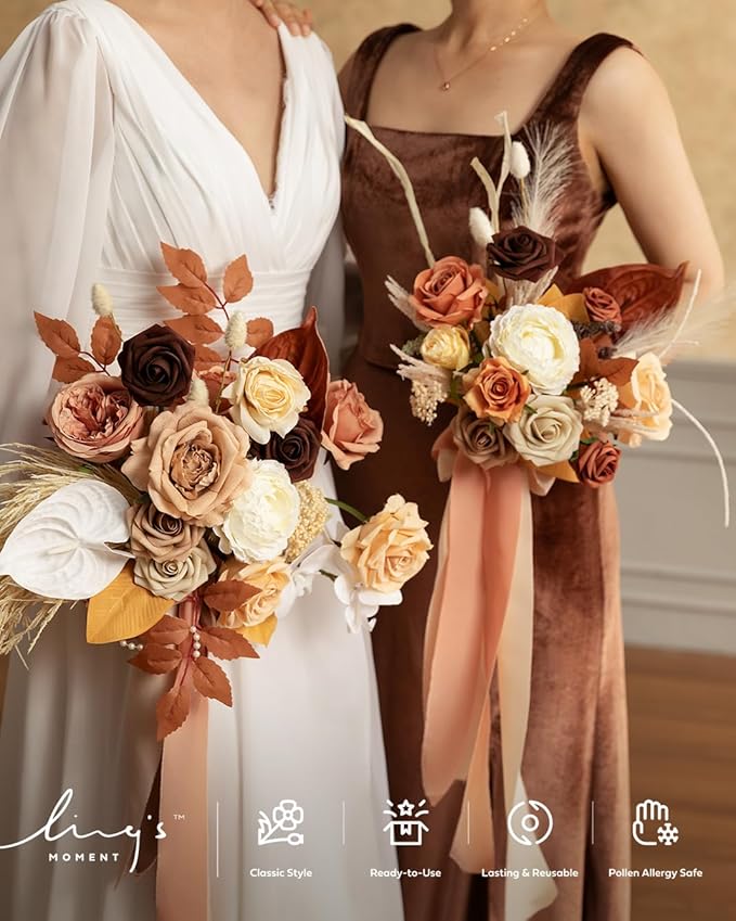Ling's moment Artificial Flowers, 25Pcs 3" Roses in Walnut Brown Shades, Realistic DIY Foam Floral Decor for Wedding Bouquets/Centerpieces, Outdoor Party Backdrops, Room/Table, Garden/Pot Decorations