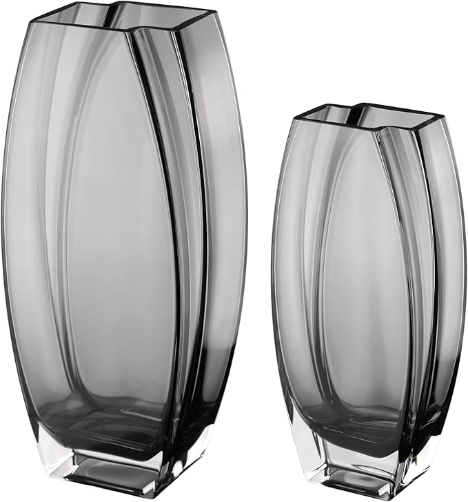 Glass - Vase - Gray - Smoky Black - Grey - 12.6" Height - Heavy Durable - Made in Europe - by Barski