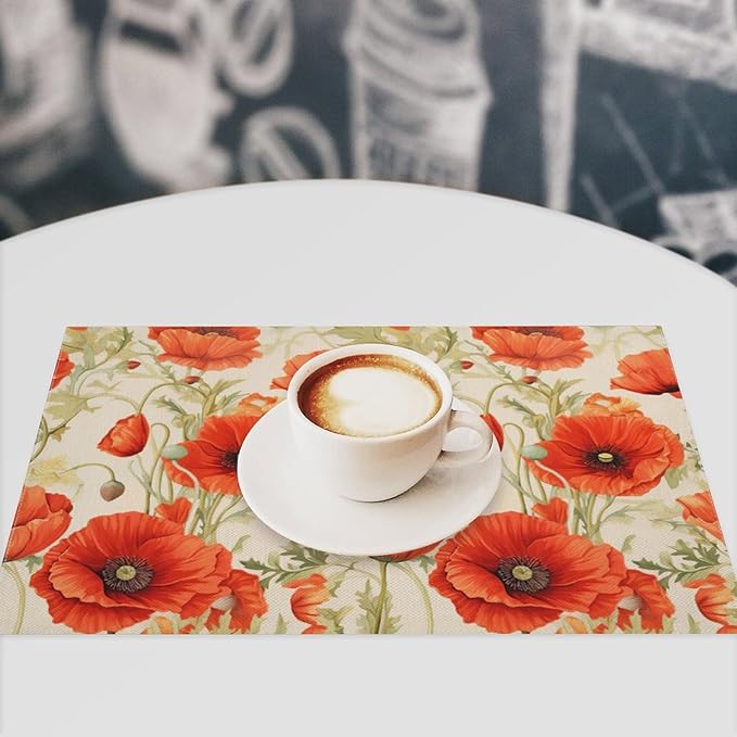Botanical Flower Placemats Set of 4 Butterfly Plants Floral Botanic Plants Flower Leaves Placemats Rustic Floral Waterproof Washable Table Placemats for Dining Kitchen Decoration 4 PCS