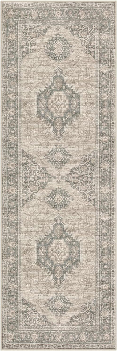 Lahome Oriental Washable Runner Rug Non Slip, 2x7 Rug Runners for Hallways Kitchen, Ultra-Thin Hallway Rugs for Laundry Room Bathroom Bedroom, Grey/Brown