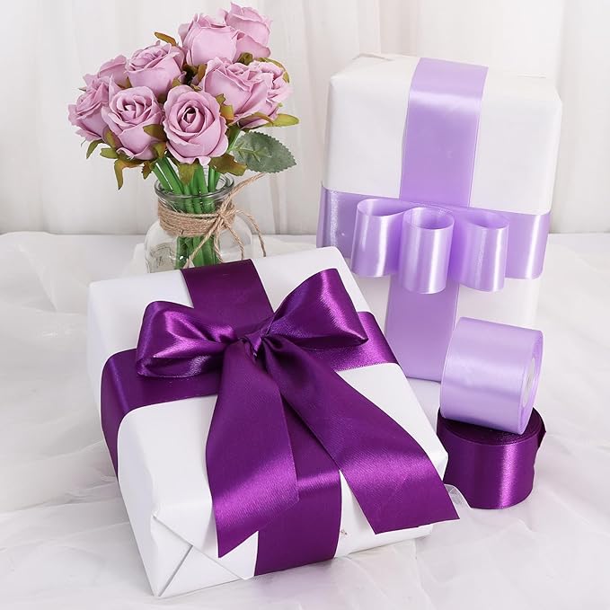 TONIFUL 2 Inch x 25 Yards Wide Light Purple Satin Ribbon Solid Fabric Ribbon for Gift Wrapping Crafts Chair Sash Eternal Flower Invitation Cards Hair Bows Sewing Party Wedding Decoration