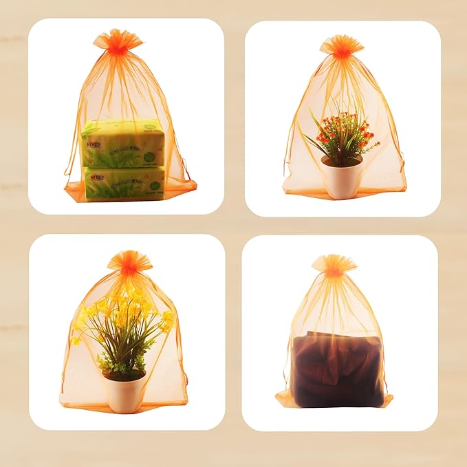 QIANHAILIZZ 50 Pack 12 x 16 Inch Drawstring Jewelry Gift Organza Bags Plant Covers Plants Protection Bag D5B (A-ORANGE)