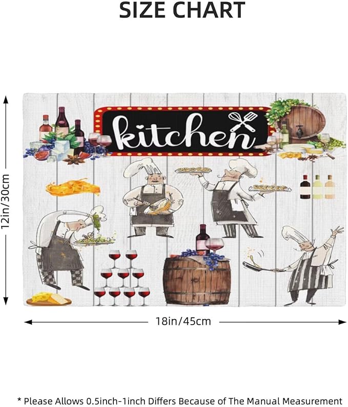 Chef Kitchen Linen Placemats Set of 6 Wine Cooking Theme Placemats for Indoor Outdoor Party Home Desktop Dining Room Decor 12x18 Inch