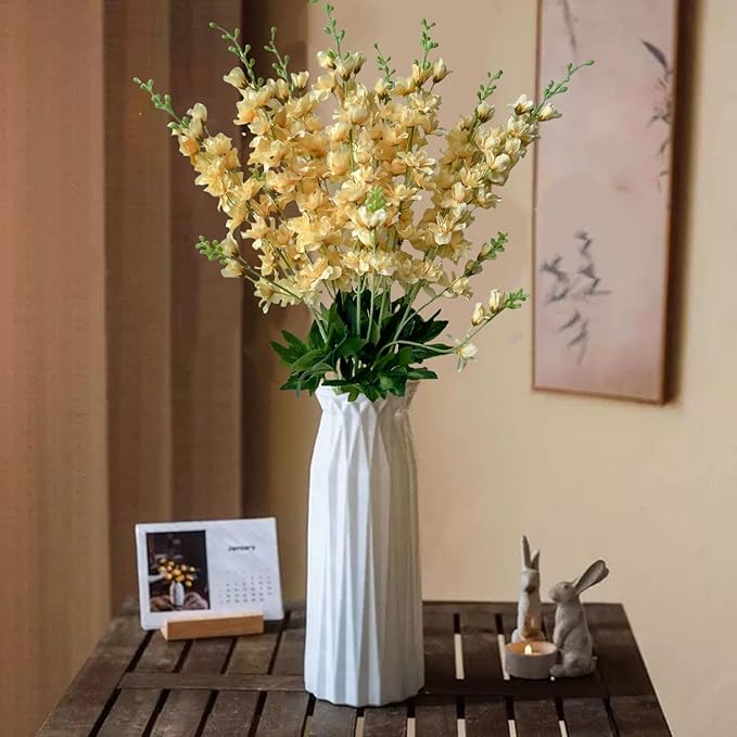 8 pcs Champagne Delphinium Artificial Flowers, 34.25''Artificial Snapdragon Flowers Tall Fake Flowers Silk Flowers Faux Delphinium Bulk for Tall Vase Home Wedding Garden Table Decor (Champagne)