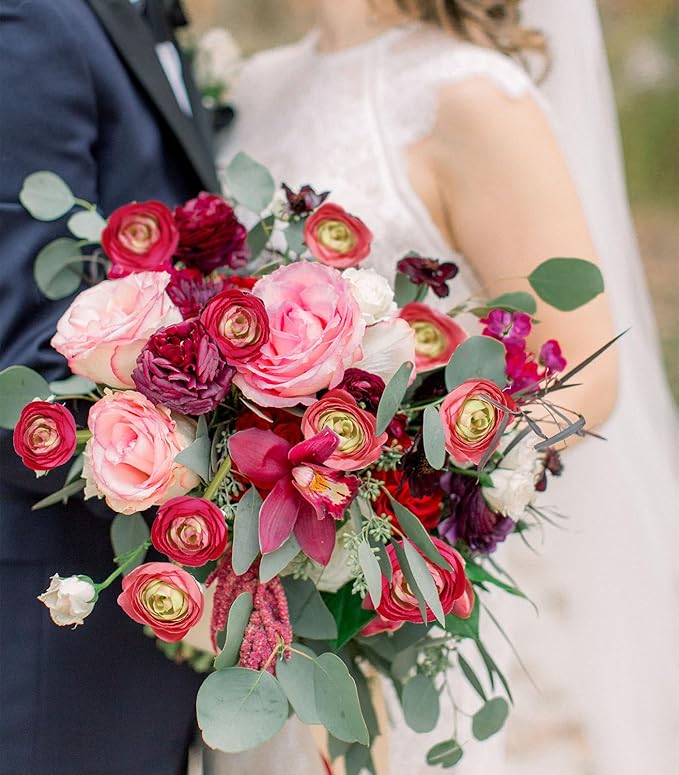 IPOPU Artificial Ranunculus Deep Pink Silk Flowers with Stems 12PCS Mini Fake Flowers for DIY Wedding Bouquet Bridal Shower Decorations Floral Filler Flowers Centerpieces (Shade of Hot Pink)