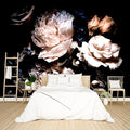 Black Peony Floral Wallpaper Bedroom Pink Botanical Flowers Leaf murals Living Room tv Background Large Wall Mural Aesthetic Room Decor - 183"x120" Not Peel and Stick