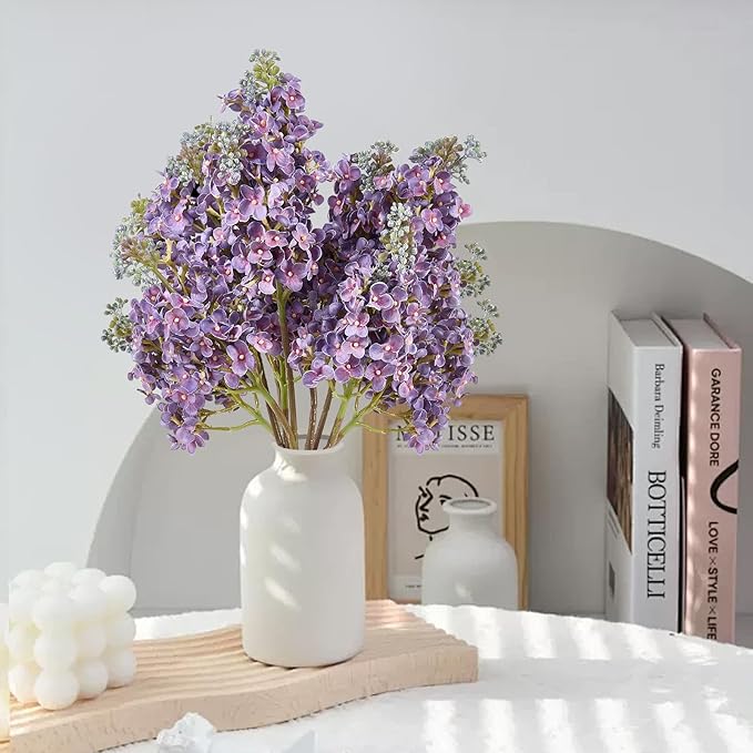 4PCS 25.6inch Lilac Artificial Flowers Purple Fake Delphinium Long Stem Silk Real Touch Flower Faux Lilac Floral Arrangement for Tall Vase Table Centerpieces Wedding Garden Home Decoration（Purple）