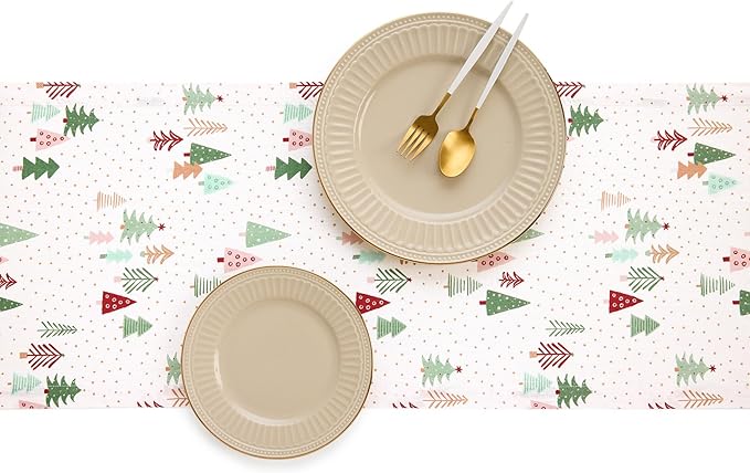 Solino Home Christmas Table Runner 108 Inches Long - 100% Pure Linen Print Table Runner 14 x 108 Inch - Handcrafted and Machine Washable - Modern Christmas, New Year