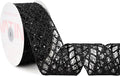 VATIN 2-1/2" Black Christmas Ribbon, Black Glitter Mesh Diamond Web Sequin Dots Wired Christmas Ribbon for Gift Wrapping Bow Making Wreath Supply-10 Yards