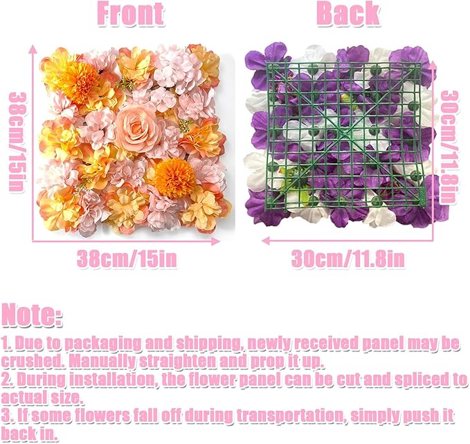 Flower Wall Backdrop, 12PCS 10.6"-15.7" Artificial Flower Wall Panel with Various Styles, 3D Floral Wall Decor for Wedding Photo Background Festive Party Home Decoration (H003, 15 * 15in)