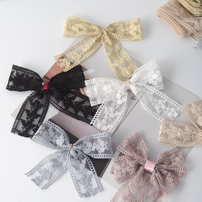 5 Yard Floral Lace Ribbon, Delicate Daisy Lace Trim for Wedding Dresses, DIY Crafts, Clothing, and Curtain Embellishments(Black)