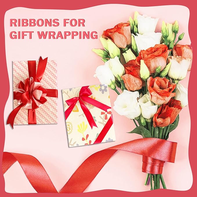 150 Yards Red Satin Ribbon 1 Inch 6 Rolls Assortment Ribbons for Crafts Gift Wrapping Flower Bouquet Wedding Invitations Birthday Party Festival Decoration Hair Bows