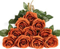 DuHouse 10pcs Silk Roses Artificial Flowers Fake Rose for Arrangement Wedding Party Home Decoration (Burnt Orange)