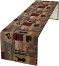 Rustic Cabin Moose Deer Bear Table Runner, Retro Bear Cottage Country Style Cabin Farmhouse Dinner Runner for Home Kitchen Dining Table Decoration 13"x70"