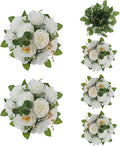 BLOSMON Artificial Flowers Ball Wedding Centerpieces 6 Pcs White Rose Artificial Flower Center Pieces Decoration for Table Silk Kissing Ball Faux Floral Bouquet Arrangements for Home Party DIY Decor