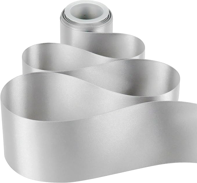 MEEDEE Silver Satin 3 Inch Ribbon Lux Double Faced Satin Ribbon Tree by 10 Yards Silver Silk Ribbons Roll Ribbons for for Crafts, Christmas Tree Decoration, Weddings