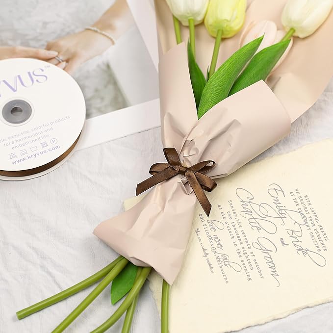 Brown Satin Ribbon, Double Faced 3/8 Inch X 50 Yards Brown Ribbon, Premium Satin Ribbon for Gift Wrapping, Crafts, Hair Bow Making, Sewing, Flower Bouquet, Wedding Party Decor
