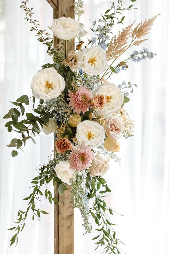16pcs Peonies Artificial Flowers Head Ivory Austin Roses Vintage Burnt Flowers Silk Rose Head with Stems for DIY Flower Wedding Bouquets Centerpieces Home Decoration (Ivory)